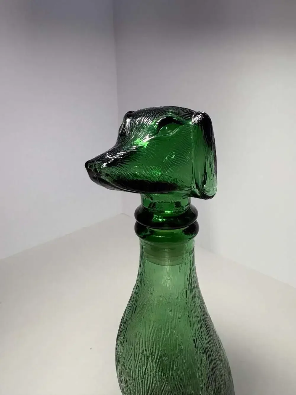 Vintage Empoli Italian Emerald Green Glass Dachshund Dog Decanter Bottle